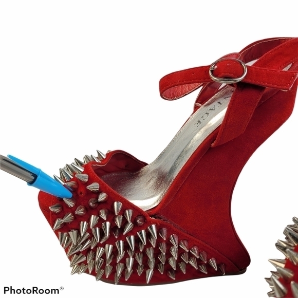 Punk rock platform shoes silver spikes heels red‎ 6.5 ankle - Picture 5 of 5
